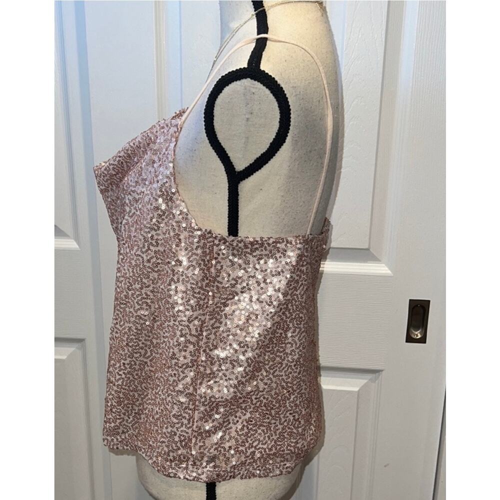 American Eagle Rose Gold Pink Sequin Cowl Neck Blouse Tank Top Sz M - Picture 2 of 5